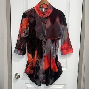 Lindi top tunic Large pleated sheer mesh lagen look artsy art to wear blouse